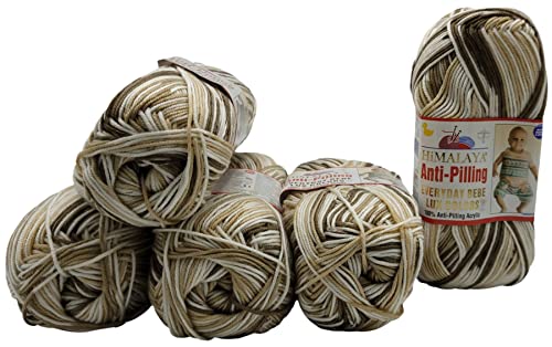 5 x 100 Gramm Himalaya Everyday Bebe Lux Colors antipilling, Wolle mehrfarbig, 500 Gramm Strickwolle mit Farbverlauf (braun beige weiss 71402) von Ilkadim Export