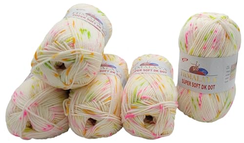 5 x 100 Gramm Himalaya Süper Soft DK Dot Babywolle gepunktet, Strickgarn 100% Acryl mehrfarbig für Farbverlauf (weiss rosa grün ua 76003) von Ilkadim Export