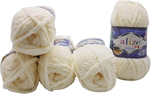 5 x 100 Gramm Ilkadim Export Velluto Strickwolle, Babywolle, 500 Gramm Strickgarn Super soft Bulky (creme 62) von Ilkadim Export