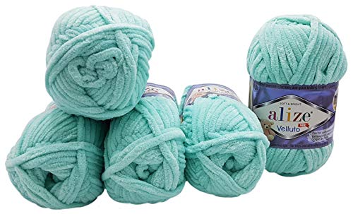 5 x 100 Gramm Ilkadim Export Velluto Strickwolle, Babywolle, 500 Gramm Strickgarn Super soft Bulky (mint 19) von Ilkadim Export