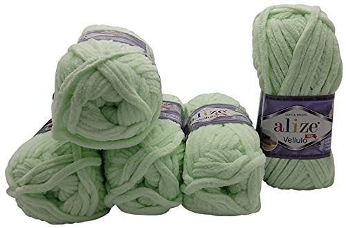 5 x 100 Gramm Ilkadim Export Velluto Strickwolle, Babywolle, 500 Gramm Strickgarn Super soft Bulky (mint 464) von Ilkadim Export