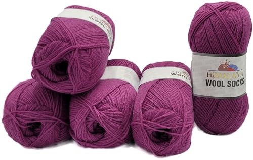 5 x 100 Gramm Sockenwolle Ilkadim Export Wool Socks uni mit 75% Merinowolle, 500 Gramm Paket Wolle zum Stricken und Häkeln (beere S-820) von Ilkadim Export