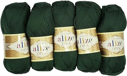 5 x 100 Gramm Strickgarn Ilkadim Export Diva einfarbig, 500 Gramm merzerisierte Strickwolle microfiber-Acryl (grün 131) von Ilkadim Export