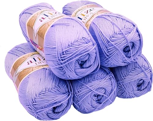 5 x 100 Gramm Strickgarn Ilkadim Export Diva einfarbig, 500 Gramm merzerisierte Strickwolle microfiber-Acryl (flieder 158) von Ilkadim Export