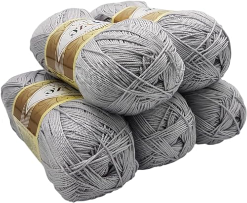 5 x 100 Gramm Strickgarn Ilkadim Export Diva einfarbig, 500 Gramm merzerisierte Strickwolle microfiber-Acryl (grau 168) von Ilkadim Export