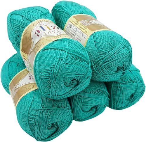 5 x 100 Gramm Strickgarn Ilkadim Export Diva einfarbig, 500 Gramm merzerisierte Strickwolle microfiber-Acryl (grün 610) von Ilkadim Export