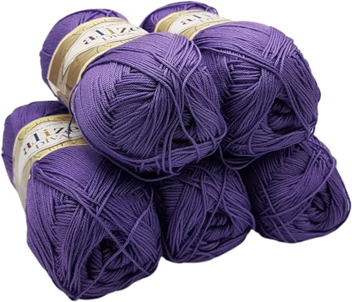 5 x 100 Gramm Strickgarn Ilkadim Export Diva einfarbig, 500 Gramm merzerisierte Strickwolle microfiber-Acryl (lila 622) von Ilkadim Export