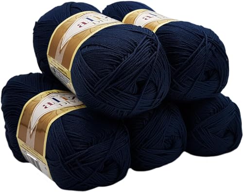 5 x 100 Gramm Strickgarn Ilkadim Export Diva einfarbig, 500 Gramm merzerisierte Strickwolle microfiber-Acryl (marineblau 361) von Ilkadim Export