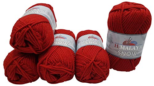 5 x 100 Gramm Strickwolle Himalaya Snow, 500 Gramm Wolle Super Bulky zum Stricken und Häkeln (rot 75512) von Ilkadim Export