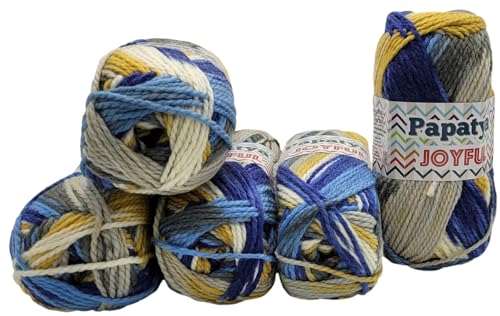 5 x 100 g Strickgarn Papatya Joyful mehrfarbig mit Farbverlauf, 500 Gramm Strickwolle 20% Wolle-Anteil bunt, Farbverlaufsgarn (blau gelb weiss 15) von Ilkadim Export