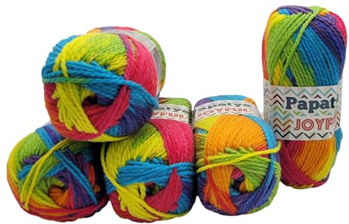 5 x 100 g Strickgarn Papatya Joyful mehrfarbig mit Farbverlauf, 500 Gramm Strickwolle 20% Wolle-Anteil bunt, Farbverlaufsgarn (regenbogen 16) von Ilkadim Export