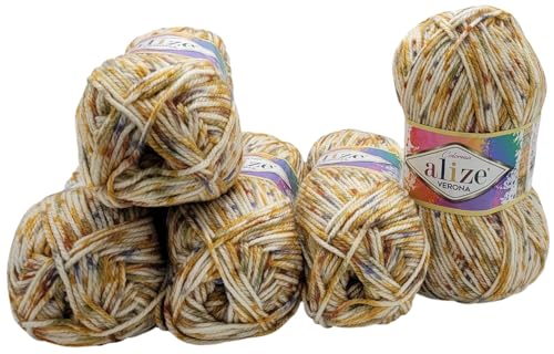 5 x 100g Babywolle Alize Verona Batik mehrfarbig, 500 Gramm Acryl - Wolle bunt, colormix (beige weiss blau ua 7812) von Ilkadim Export