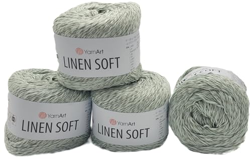 4 x 100g Ilkadim Export Linen Soft Strickwolle mit Leinen, Viskose und Baumwolle. 400 Gramm hochwertiges weiches Garn, Strickgarn (pistazie 7312) von Ilkadim Export