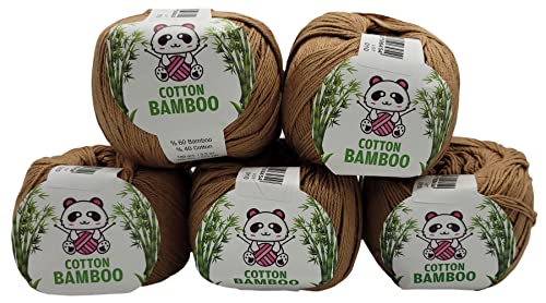 Ilkadim Export 5 x 100g Strickwolle Cotton Bamboo mit 40% Baumwolle und 60% Bambus, 500 Gramm Strickgarn einfarbig (braun 170-14) von Ilkadim Export