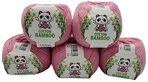 5 x 100g Strickwolle Cotton Bamboo mit 40% Baumwolle und 60% Bambus, 500 Gramm Strickgarn einfarbig (rosa 170-05) von Ilkadim Export