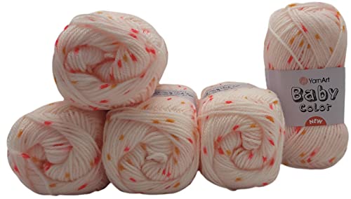 5 x 50 Gramm YarnArt Baby Color Babywolle gepunktet, Strickgarn 100% Acryl super soft mehrfarbig (pink rosa orange 203) von Ilkadim Export