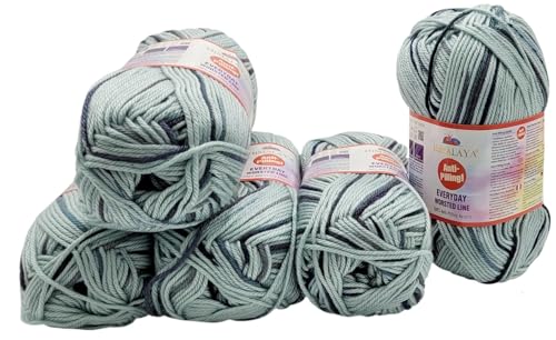 500 Gramm Himalaya Everyday Worsted Line mehrfarbig Antipilling Wolle, 5 x 100 Gramm Strickwolle mit Anti-Pilling Effekt. Babywolle (blau mint 74710) von Ilkadim Export