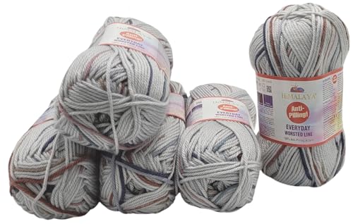 500 Gramm Himalaya Everyday Worsted Line mehrfarbig Antipilling Wolle, 5 x 100 Gramm Strickwolle mit Anti-Pilling Effekt. Babywolle (braun grau blau 74716) von Ilkadim Export