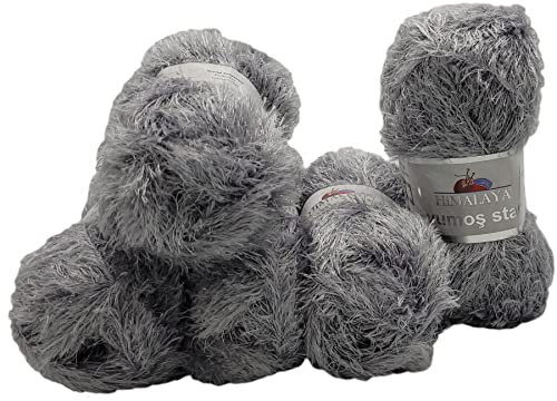 500 Gramm Himalaya Yumos Star Plüschgarn, Fransengarn Mit glitzer, 500 Gramm Strickwolle mit Plüsch (silber 60279) von Ilkadim Export