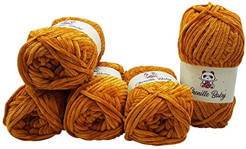 500 Gramm Ilkadim Export Chenille Baby Strickgarn einfarbig, Babywolle, 5 x 100 Gramm Polyester Strickwolle Super Bulky, Babywolle einfarbig (braun 100-28) von Ilkadim Export