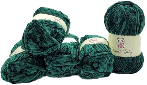 500 Gramm Ilkadim Export Chenille Baby Strickgarn einfarbig, Babywolle, 5 x 100 Gramm Polyester Strickwolle Super Bulky, Babywolle einfarbig (dunkelgrün 100-70) von Ilkadim Export