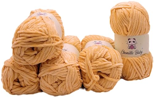 500 Gramm Ilkadim Export Chenille Baby Strickgarn einfarbig, Babywolle, 5 x 100 Gramm Polyester Strickwolle Super Bulky, Babywolle einfarbig (hellbraun 100-39) von Ilkadim Export