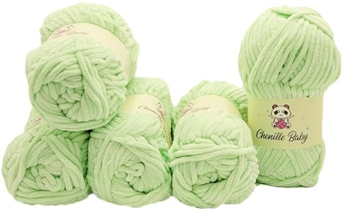 500 Gramm Ilkadim Export Chenille Baby Strickgarn einfarbig, Babywolle, 5 x 100 Gramm Polyester Strickwolle Super Bulky, Babywolle einfarbig (mint 100-23) von Ilkadim Export