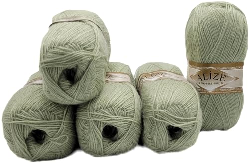 500 Gramm Ilkadim Export Strickwolle Angora gold mit 20% Wolle, 5 x 100 Gramm Strickgarn einfarbig (pistazie 267) von Ilkadim Export