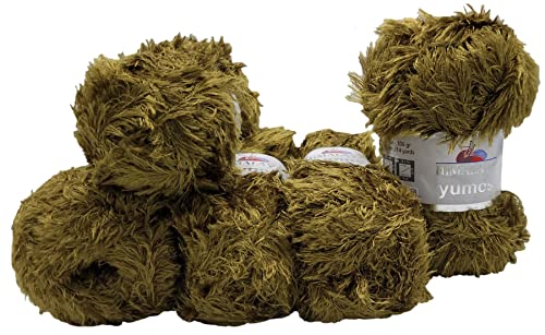 500 Gramm Ilkadim Export Yumos Plüschgarn, Fransengarn, 5 x 100 Gramm Strickwolle mit Plüsch (grün 60049) von Ilkadim Export