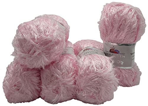 500 Gramm Ilkadim Export Yumos Plüschgarn, Fransengarn, 5 x 100 Gramm Strickwolle mit Plüsch (rosa 60031) von Ilkadim Export