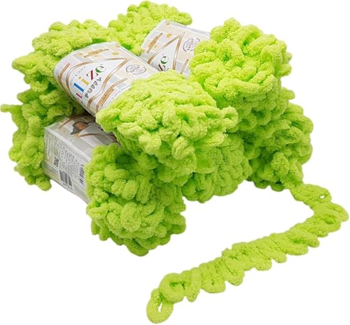 500 Gramm Puffy Schlaufenwolle Ilkadim Export, 5 x 100 Gramm Fingerstrick - Wolle super bulky, Schlaufenwolle, Strickwolle, Stricken ohne Nadel (kiwi 41) von Ilkadim Export