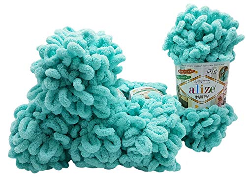 500 Gramm Puffy Schlaufenwolle Ilkadim Export, 5 x 100 Gramm Fingerstrick - Wolle super bulky, Schlaufenwolle, Strickwolle, Stricken ohne Nadel (mint 19) von Ilkadim Export