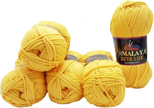500 Gramm Seta Lux Wolle, 5 x 100 Gramm Silky Touch Strickgarn 100% Exoline seidig super soft (gelb 205-02) von Ilkadim Export