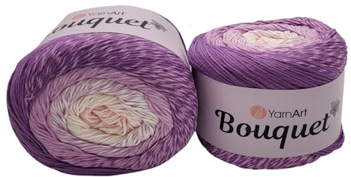 500 Gramm YarnArt Bouquet Bobbel Wolle Farbverlauf, 100% Baumwolle, Bobble Strickwolle Mehrfarbig (flieder rosa creme p 715) von Ilkadim Export