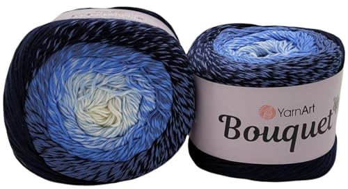 500 Gramm YarnArt Bouquet Bobbel Wolle Farbverlauf, 100% Baumwolle, Bobble Strickwolle Mehrfarbig (nachtblau blau weiss p 717) von Ilkadim Export
