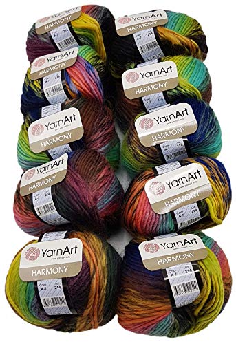 500 g Ilkadim Export Harmony Strickwolle mit 60% Wolle-Anteil, 10 x 50 Gramm Strickgarn mehrfarbig mit Farbverlauf (blau ocker grün ua A7) von Ilkadim Export
