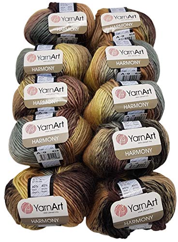 500 g Ilkadim Export Harmony Strickwolle mit 60% Wolle-Anteil, 10 x 50 Gramm Strickgarn mehrfarbig mit Farbverlauf (braun beige taupe grau A9) von Ilkadim Export