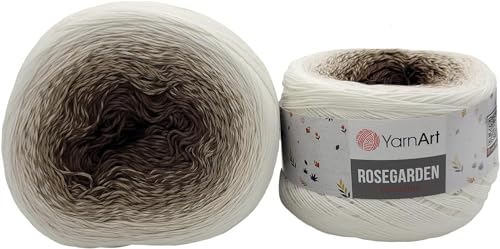 500g Ilkadim Export Rosegarden, 500 Gramm Bobbel Wolle Farbverlauf, 100% Baumwolle, Bobble Strickwolle Mehrfarbig (weiss braun 308) von Ilkadim Export