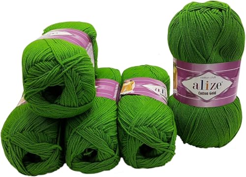 500g Strickwolle Ilkadim Export Cotton gold einfarbig, 5 x 100g Strickgarn mit 55% Baumwolle, uni (grün 126) von Ilkadim Export