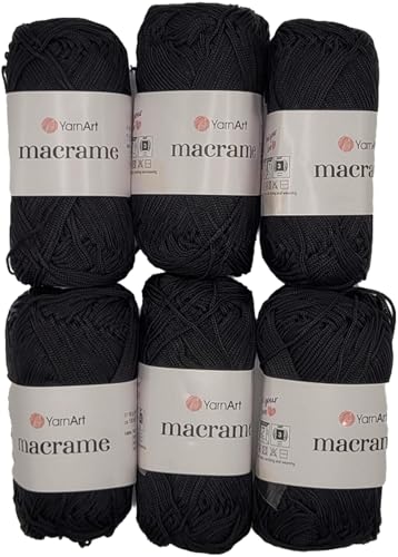 540 Gramm Ilkadim Export Macrame Polyester-Garn, 6x 90 Gramm, gesamt ca. 780m Lauflänge, Häkelgarn, Makramee Kordelgarn (schwarz 148) von Ilkadim Export