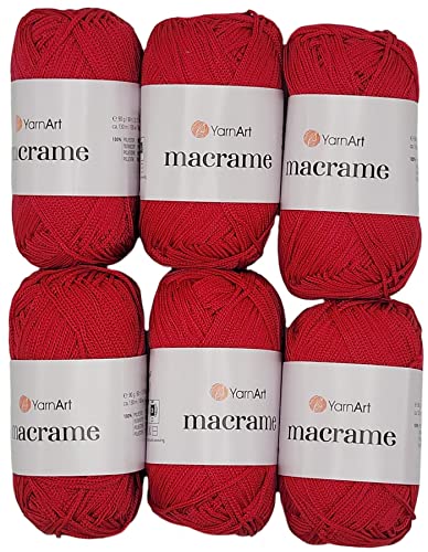 540 Gramm YarnArt Macrame Polyester-Garn, 6x 90 Gramm, gesamt ca. 780m Lauflänge, Häkelgarn, Makramee Kordelgarn (rot 143) von Ilkadim Export