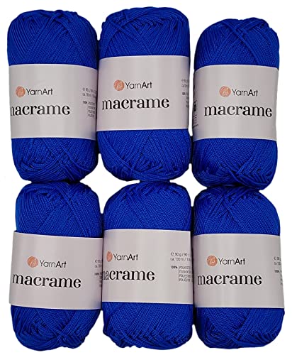 540 Gramm YarnArt Macrame Polyester-Garn, 6x 90 Gramm, gesamt ca. 780m Lauflänge, Häkelgarn, Makramee Kordelgarn (royal blau 139) von Ilkadim Export