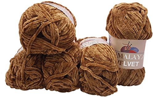 5x 100 Gramm Strickwolle Ilkadim Export Velvet Micro-Polyester, 500g Babywolle samtig, Strickgarn einfarbig (braun 90037) von Ilkadim Export