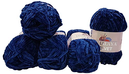 5x 100 Gramm Strickwolle Ilkadim Export Velvet Micro-Polyester, 500g Babywolle samtig, Strickgarn einfarbig (dunkelblau 90021) von Ilkadim Export