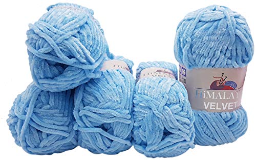 5x 100 Gramm Strickwolle Ilkadim Export Velvet Micro-Polyester, 500g Babywolle samtig, Strickgarn einfarbig (hellblau 90006) von Ilkadim Export