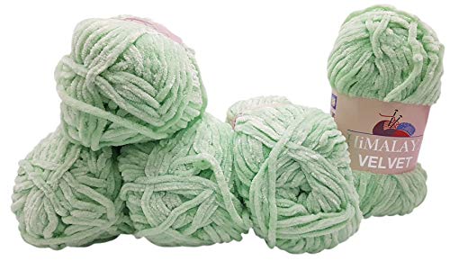 5x 100 Gramm Strickwolle Ilkadim Export Velvet Micro-Polyester, 500g Babywolle samtig, Strickgarn einfarbig (mint 90007) von Ilkadim Export