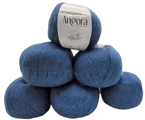 6 x 100 g Strickgarn Papatya Angora einfarbig mit 20% Merino Wolle, 600 Gramm Strickwolle uni (blau 5680) von Ilkadim Export