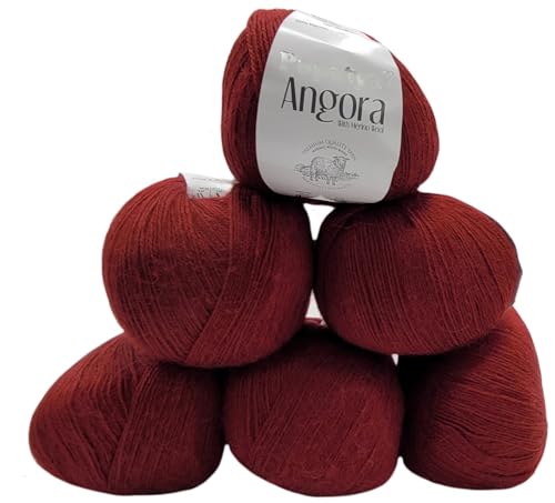 6 x 100 g Strickgarn Papatya Angora einfarbig mit 20% Merino Wolle, 600 Gramm Strickwolle uni (bordeaux 3250) von Ilkadim Export