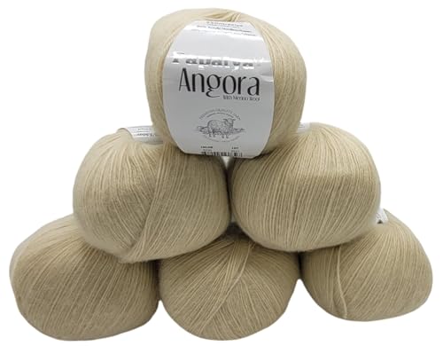 6 x 100 g Strickgarn Papatya Angora einfarbig mit 20% Merino Wolle, 600 Gramm Strickwolle uni (natur 9220) von Ilkadim Export