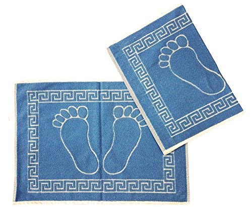 Ilkadim Export 2 Stück Badvorleger 50 x 70cm, Duschvorleger, Fußmatte, Fuß Handtuch, 100% Baumwolle, einfarbig (blau) von Ilkadim Export